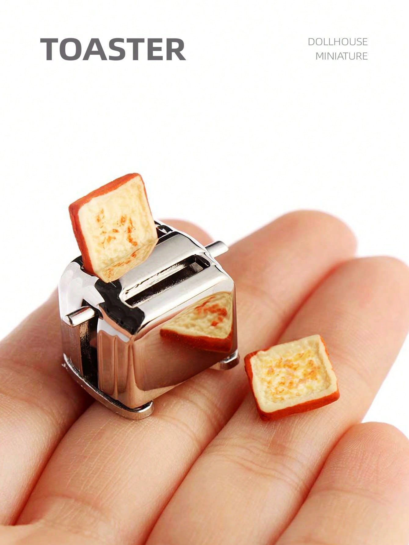 Small Appliances - เครื่องปิ้งขนมปังจิ๋วสำหรับบ้านตุ๊กตาขนาด 1:12 อุปกรณ์เสริมเครื่องใช้ในครัวจำลองขนาดเล็กสำหรับตกแต่งบ้าน พร้อมขนมปัง 2 แผ่น